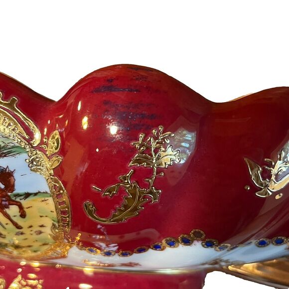 Vintage Sevres Style Porcelain Serving Bowl Hand Painted Scenes Gold Gilding Art - Picture 9 of 16